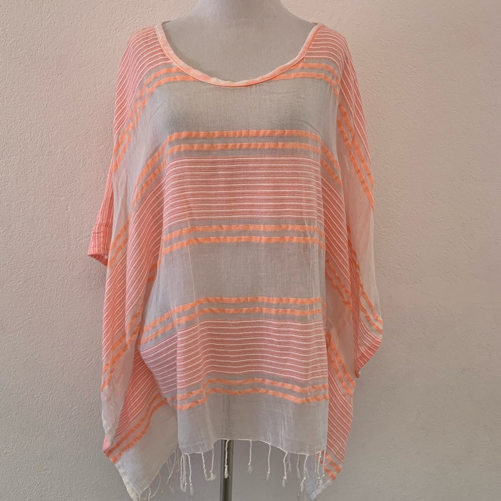 Fresh Produce Poncho Blouse Striped Neon White M/L